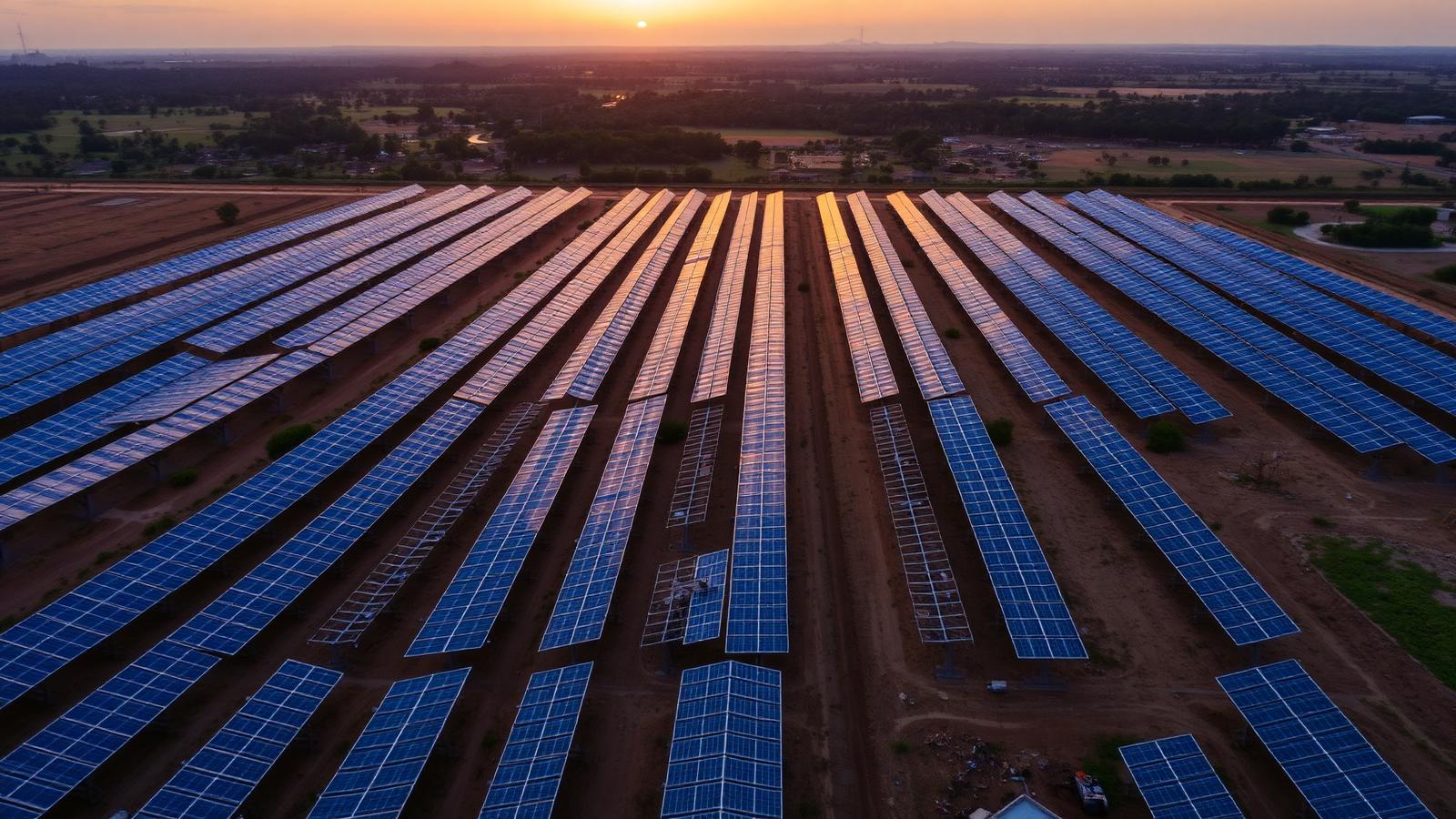 Vista aérea de usina solar fotovoltaica